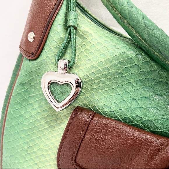 SHARIF 1827 GREEN & BROWN HANDBAG LEATHER TRIM WITH LAMINATE AND POUCH NWOT - Picture 14 of 15